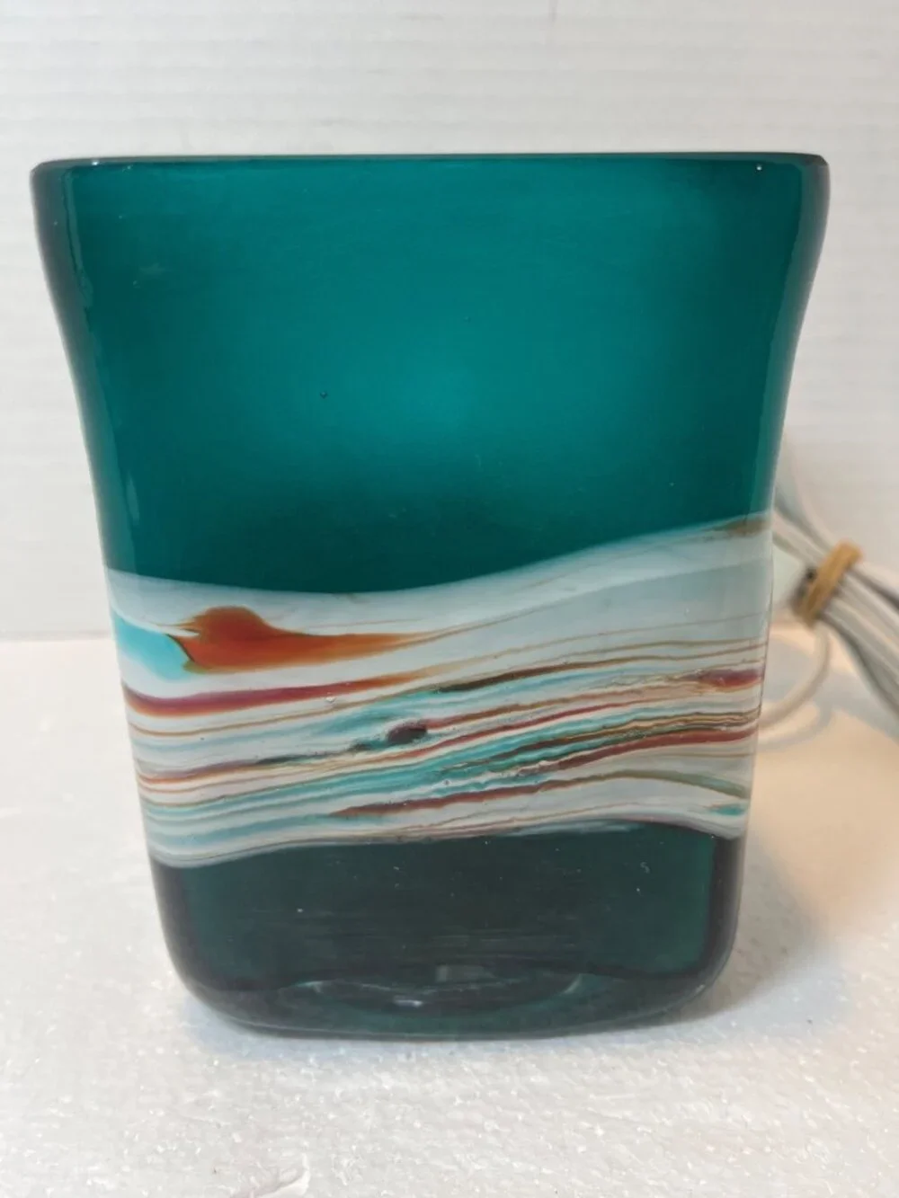 Hand-Blown Glass Teal & Multicolor Electric Candle Warmer Lamp 120V
